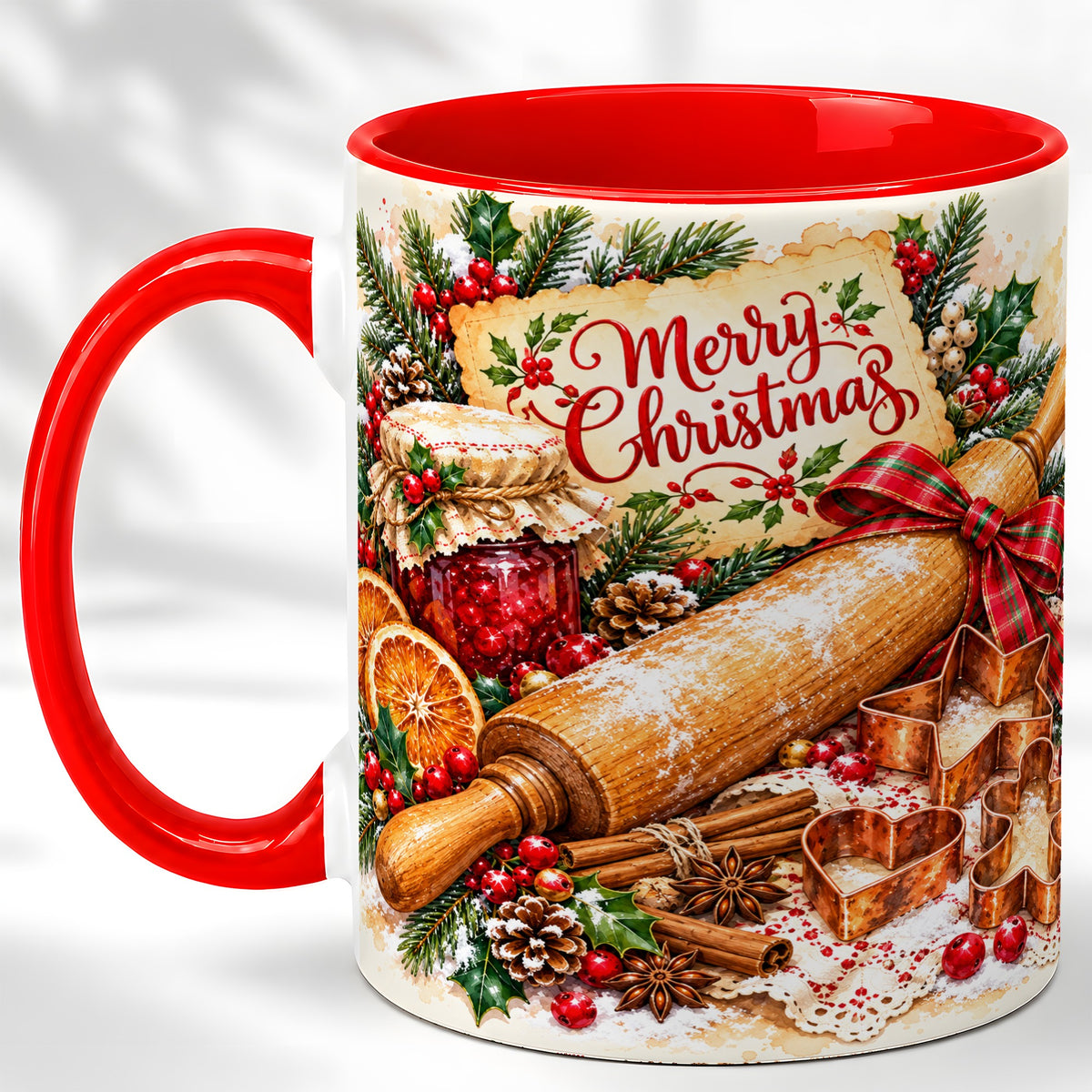 Christmas Baking Coffee Mug, Holiday Kitchen Mug, Ceramic Cup