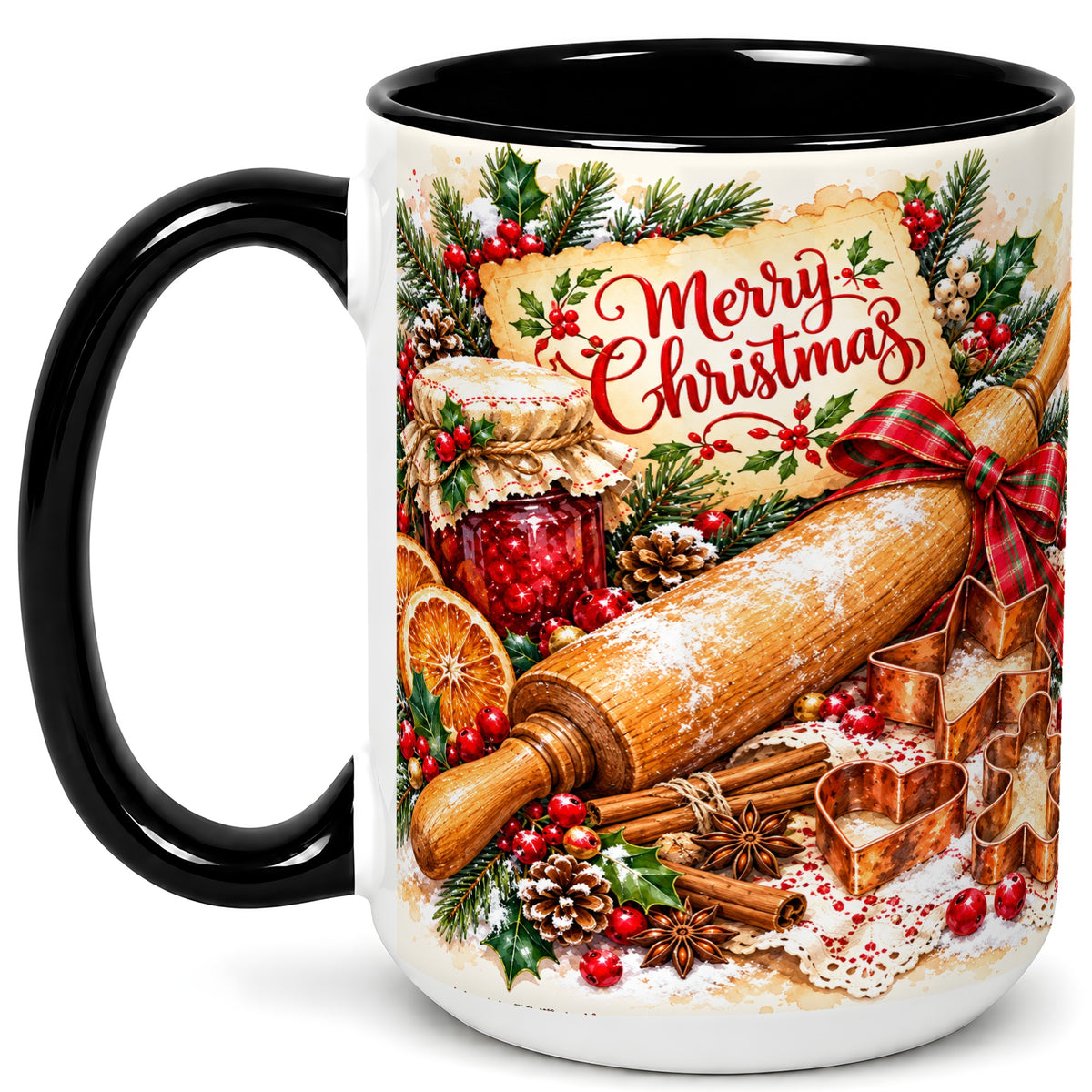 #pl[15oz|Black] Christmas Baking Coffee Mug, Holiday Kitchen Mug, Ceramic Cup