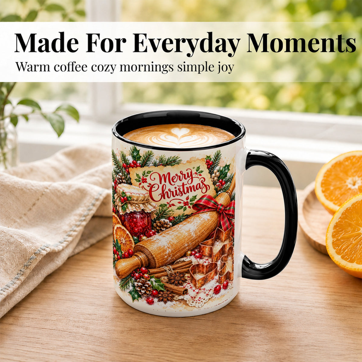 #pl[15oz|Black] Christmas Baking Coffee Mug, Holiday Kitchen Mug, Ceramic Cup
