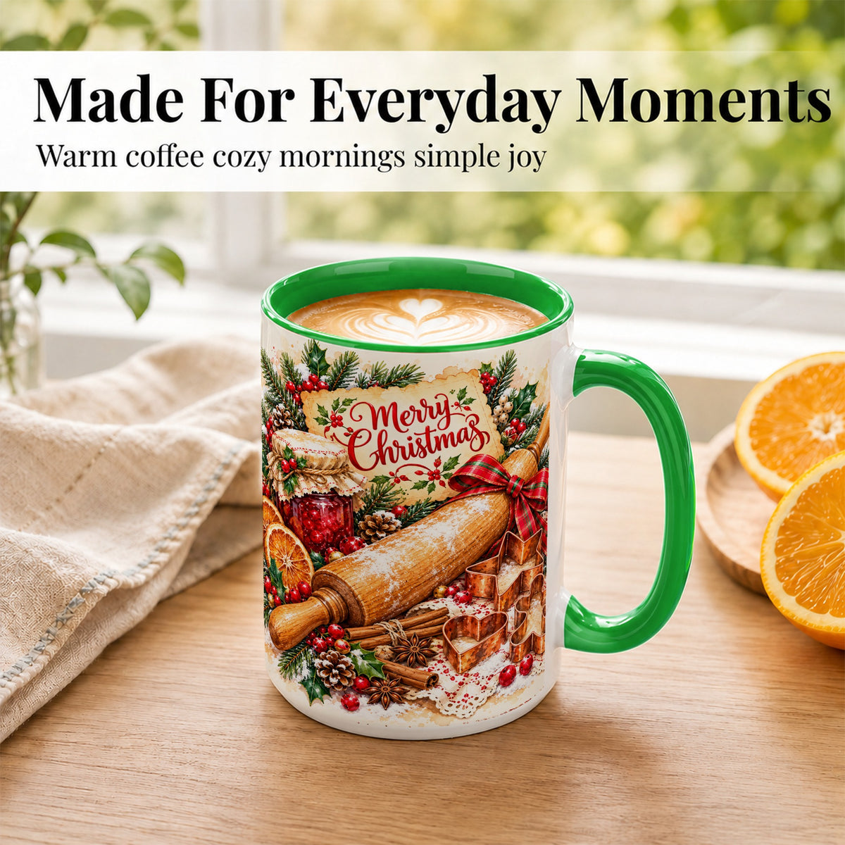 #pl[15oz|Green] Christmas Baking Coffee Mug, Holiday Kitchen Mug, Ceramic Cup