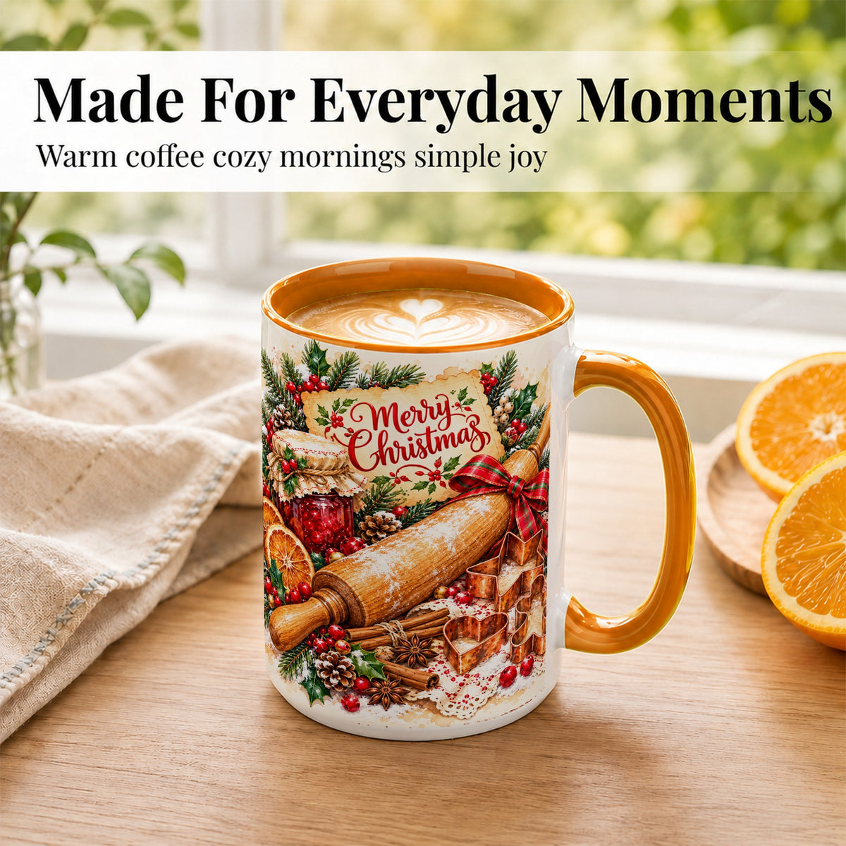 #pl[15oz|Orange] Christmas Baking Coffee Mug, Holiday Kitchen Mug, Ceramic Cup