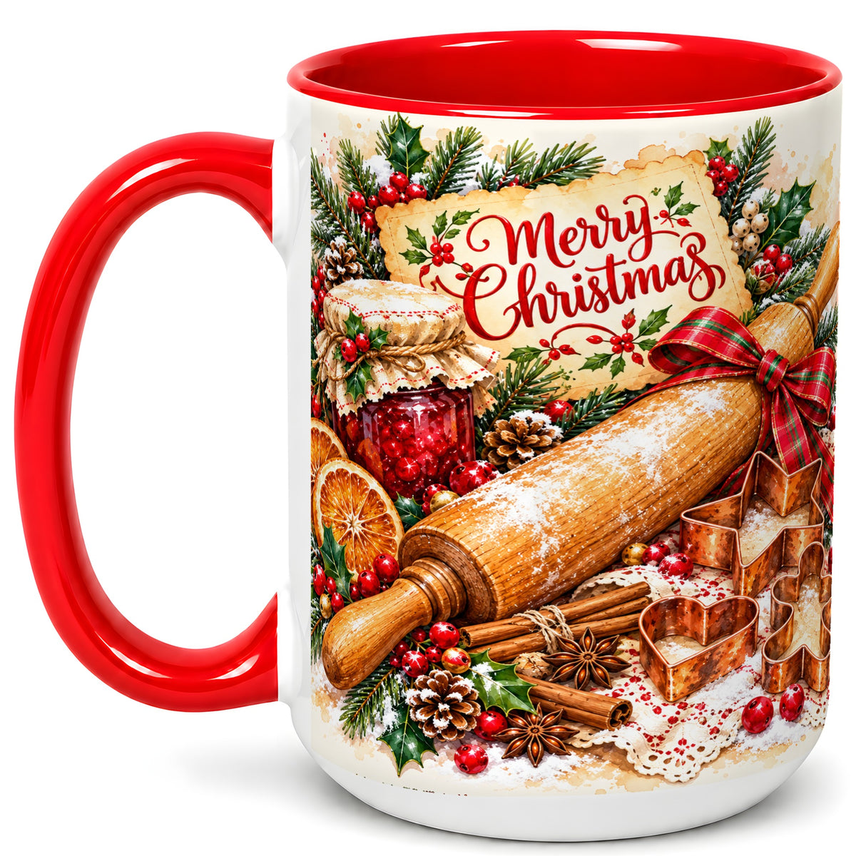 #pl[15oz|Red] Christmas Baking Coffee Mug, Holiday Kitchen Mug, Ceramic Cup