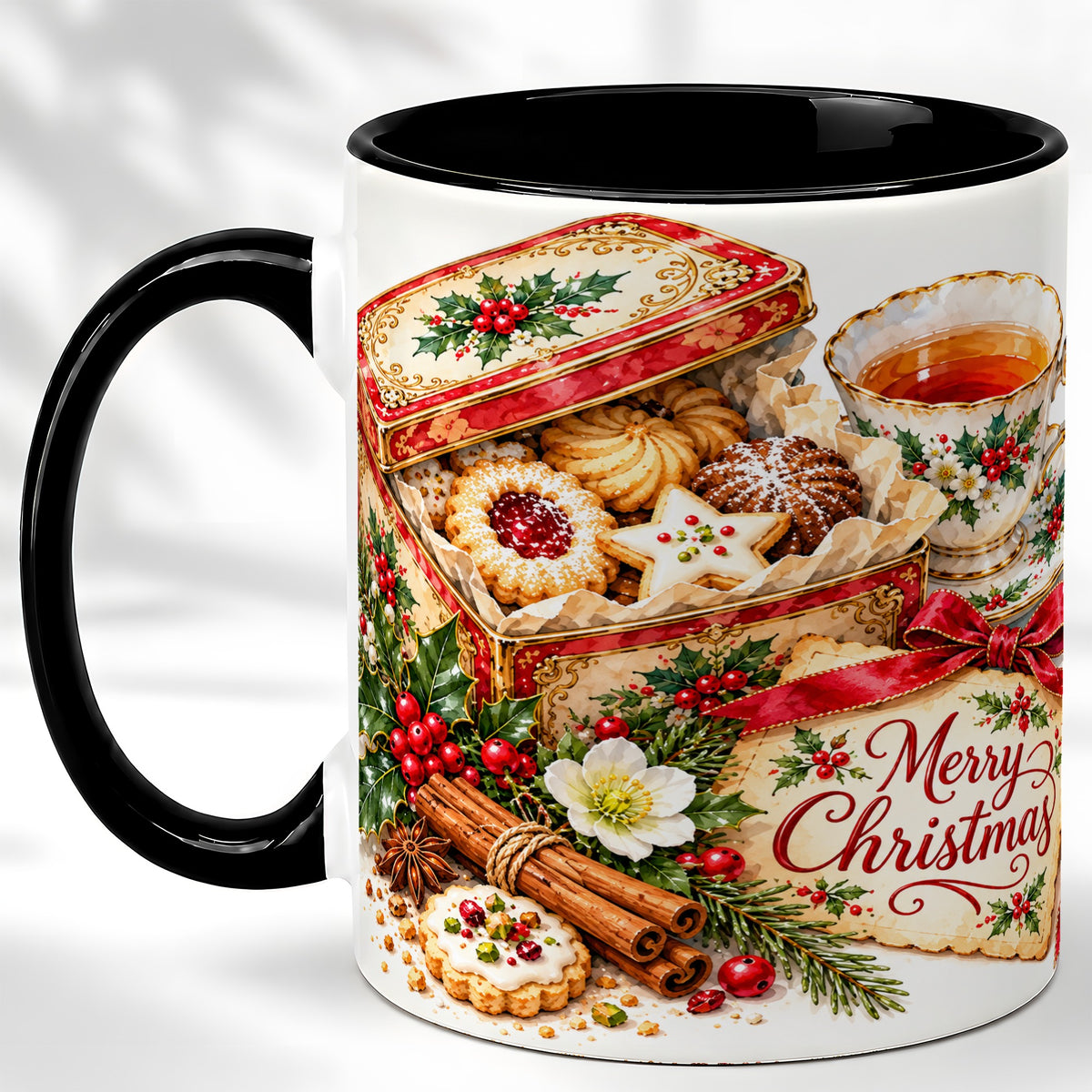 #pl[11oz|Black] Christmas Tea Coffee Mug, Holiday Cookie Mug, Ceramic Cup
