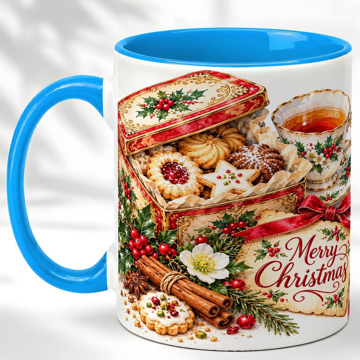 #pl[11oz|Blue] Christmas Tea Coffee Mug, Holiday Cookie Mug, Ceramic Cup