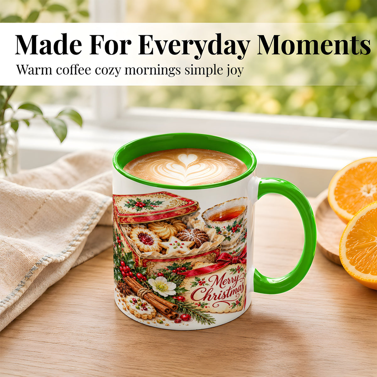 #pl[11oz|Green] Christmas Tea Coffee Mug, Holiday Cookie Mug, Ceramic Cup