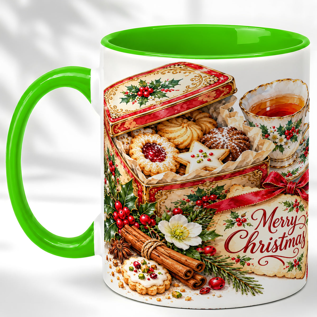 #pl[11oz|Green] Christmas Tea Coffee Mug, Holiday Cookie Mug, Ceramic Cup