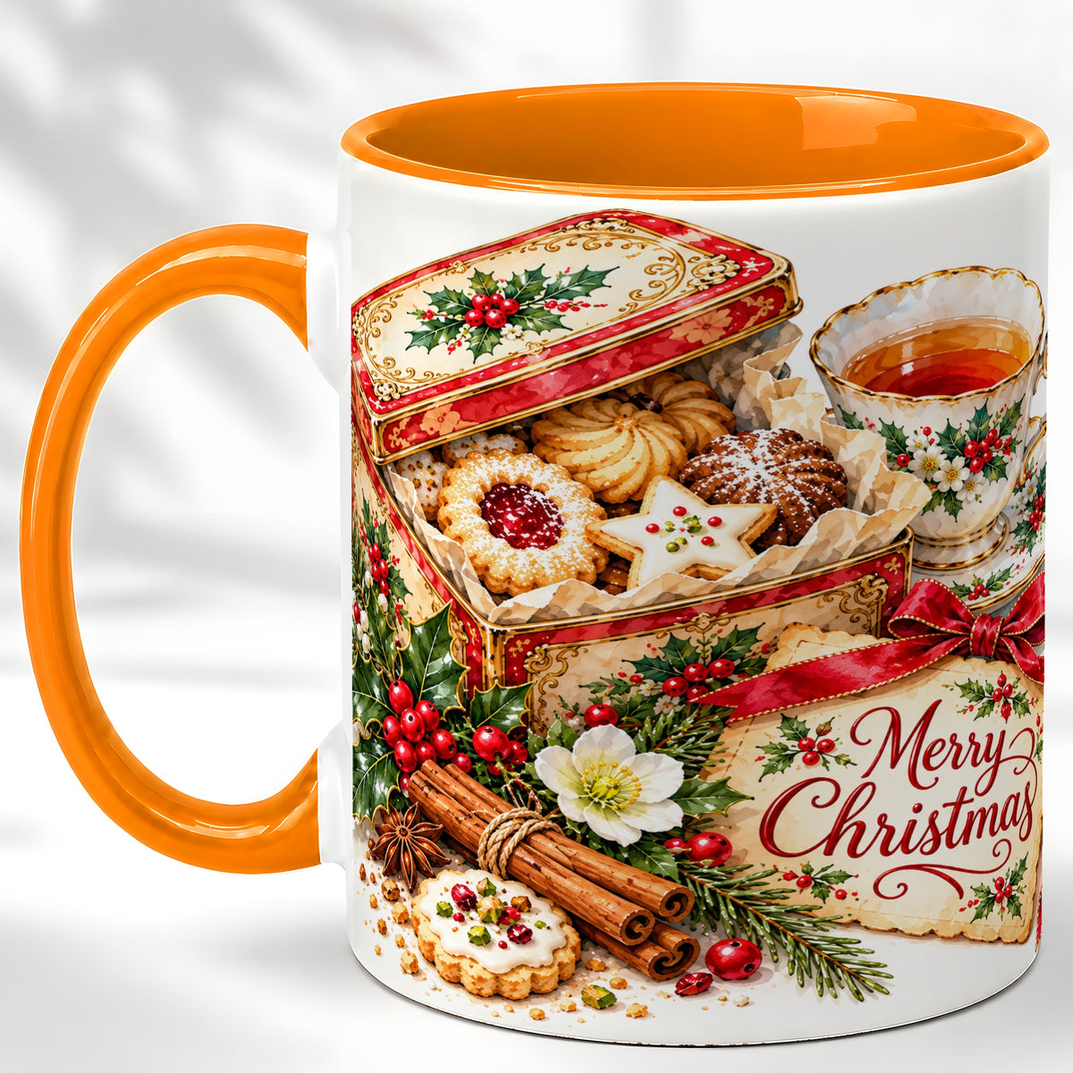 #pl[11oz|Orange] Christmas Tea Coffee Mug, Holiday Cookie Mug, Ceramic Cup