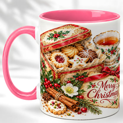 #pl[11oz|Pink] Christmas Tea Coffee Mug, Holiday Cookie Mug, Ceramic Cup