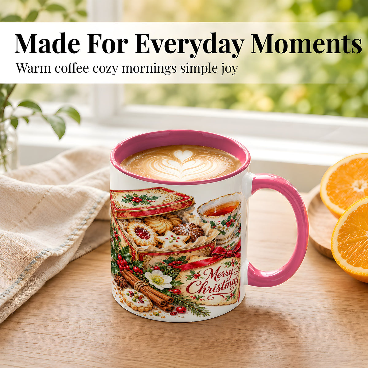 #pl[11oz|Pink] Christmas Tea Coffee Mug, Holiday Cookie Mug, Ceramic Cup