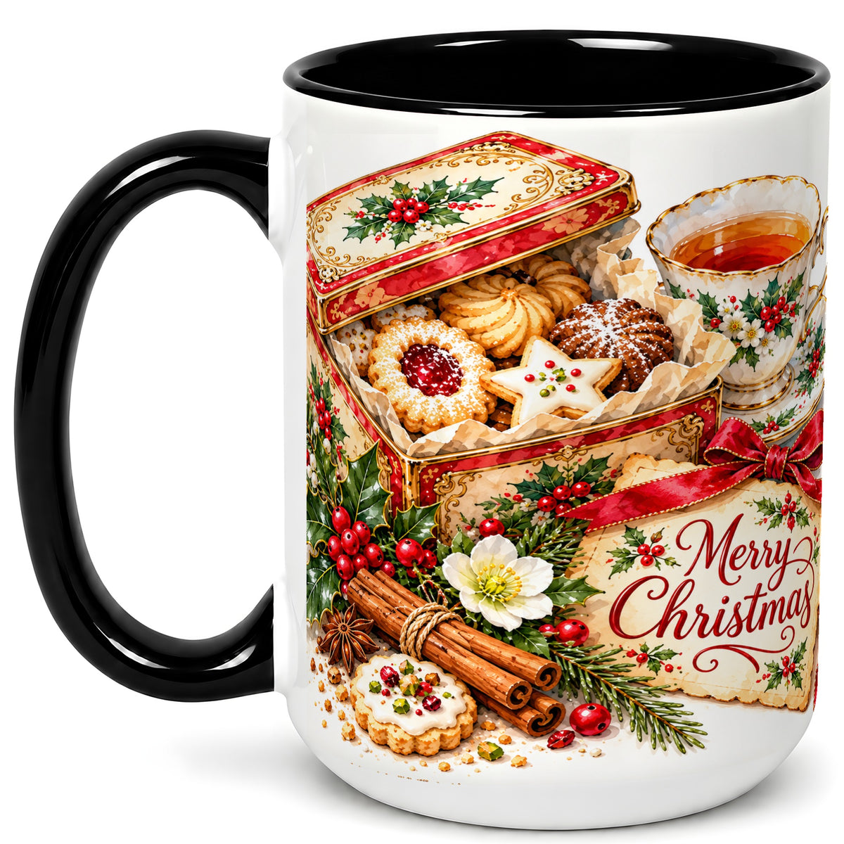 #pl[15oz|Black] Christmas Tea Coffee Mug, Holiday Cookie Mug, Ceramic Cup