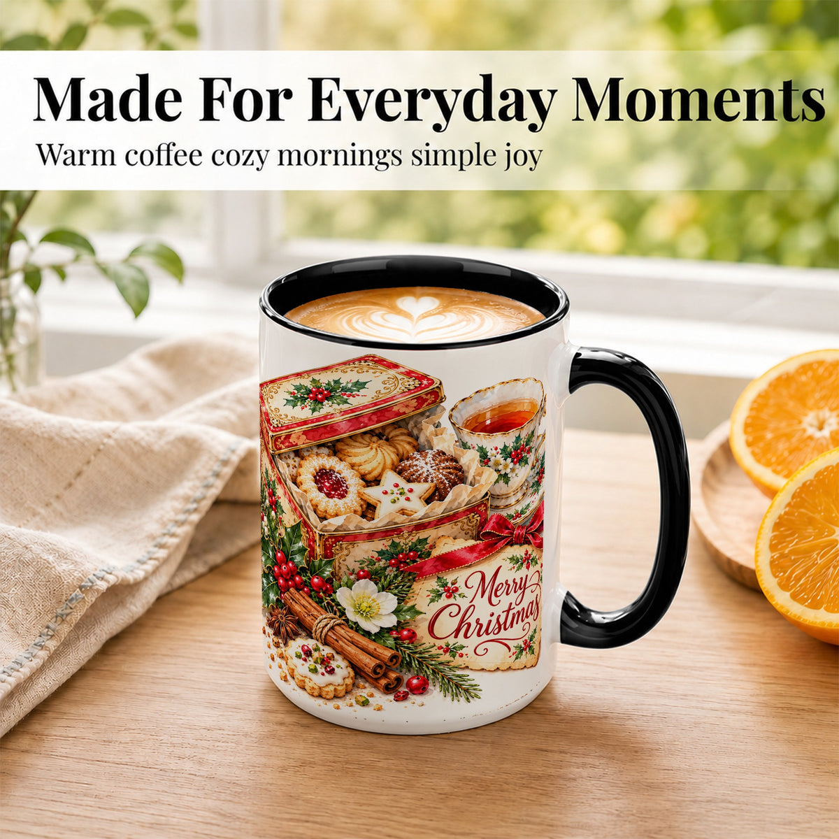 #pl[15oz|Black] Christmas Tea Coffee Mug, Holiday Cookie Mug, Ceramic Cup
