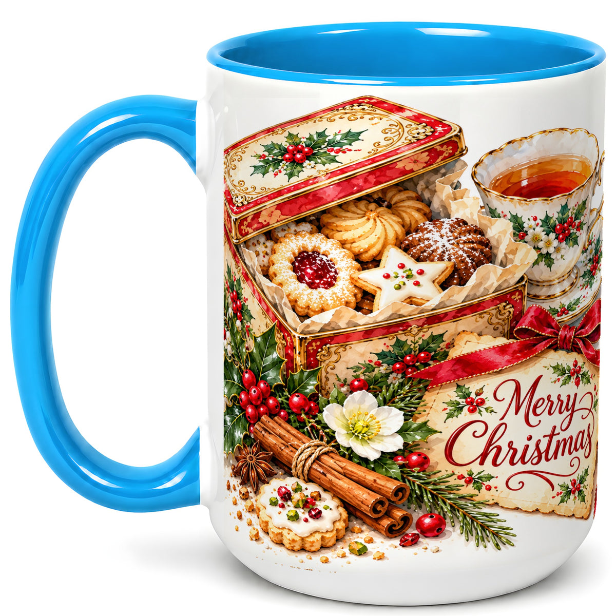#pl[15oz|Blue] Christmas Tea Coffee Mug, Holiday Cookie Mug, Ceramic Cup