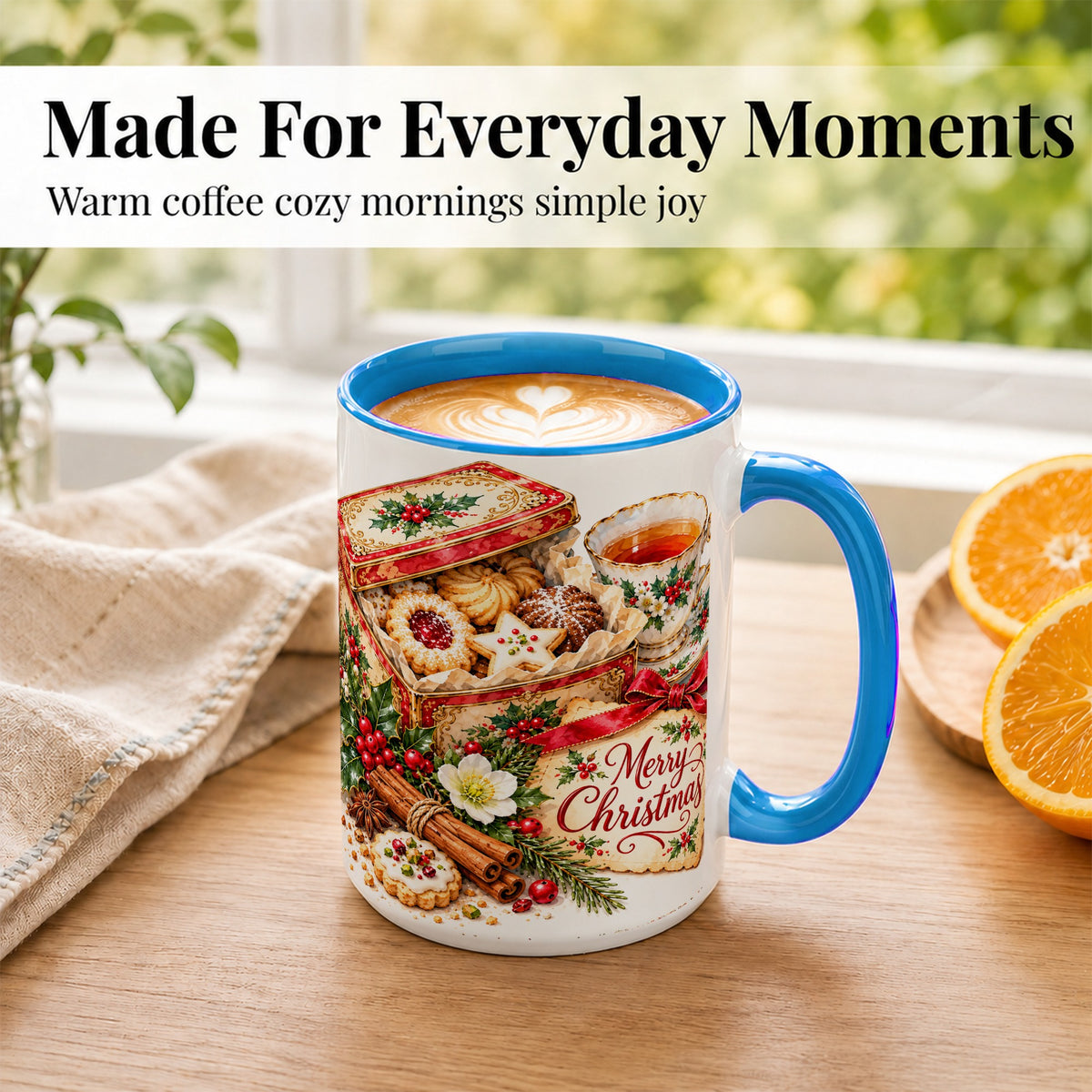 #pl[15oz|Blue] Christmas Tea Coffee Mug, Holiday Cookie Mug, Ceramic Cup