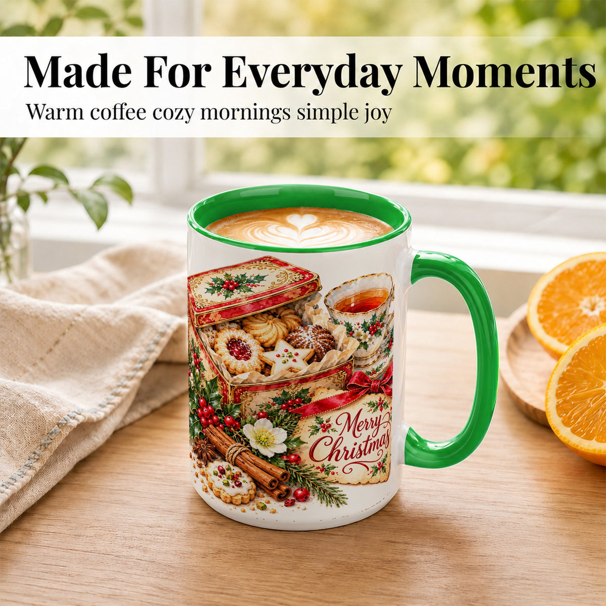 #pl[15oz|Green] Christmas Tea Coffee Mug, Holiday Cookie Mug, Ceramic Cup