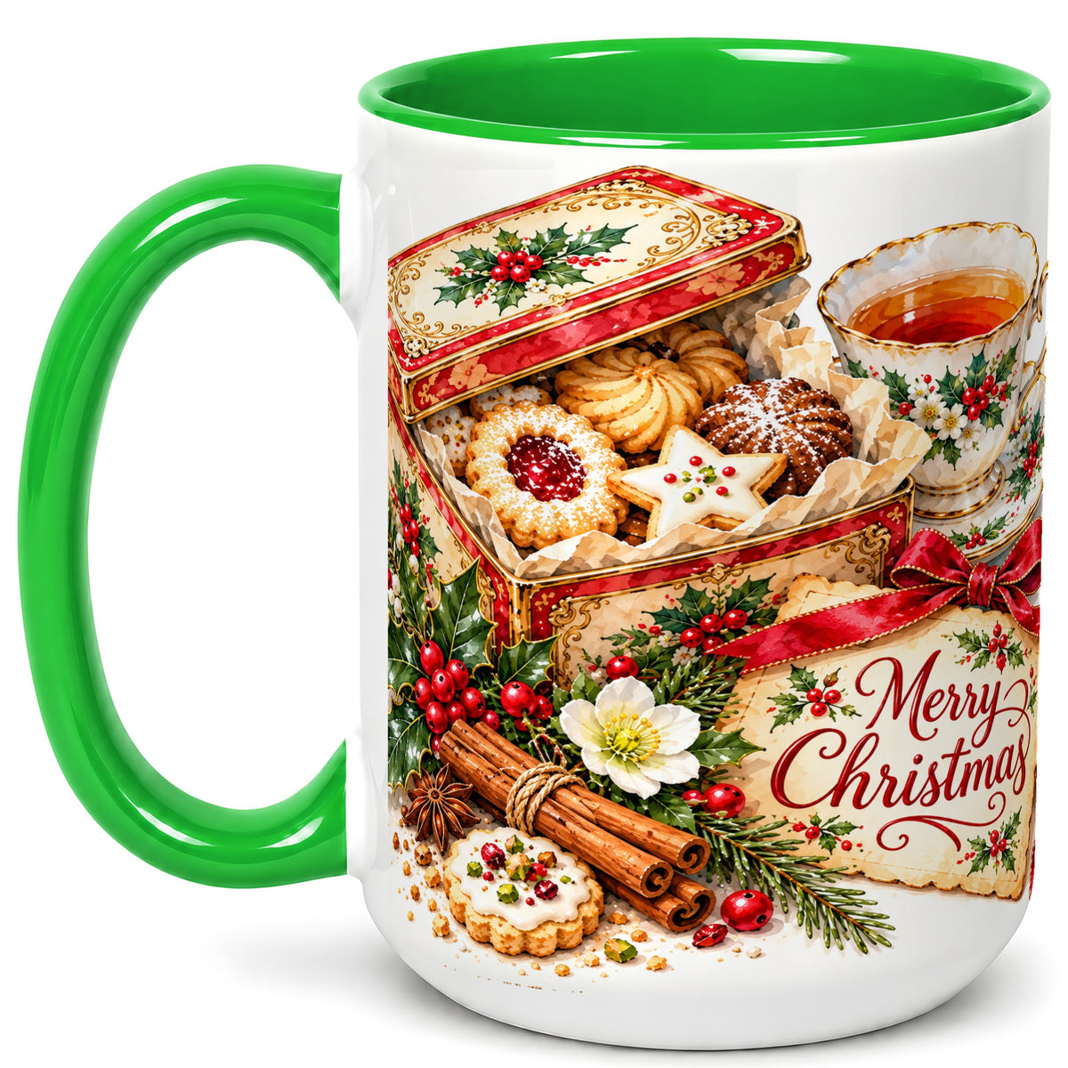 #pl[15oz|Green] Christmas Tea Coffee Mug, Holiday Cookie Mug, Ceramic Cup
