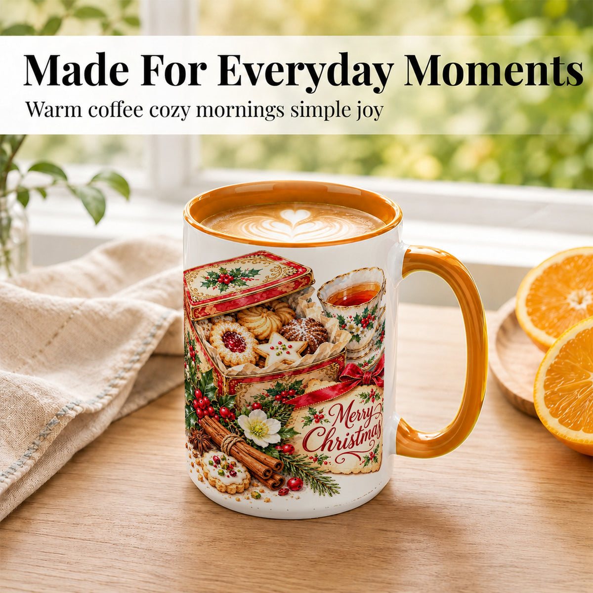 #pl[15oz|Orange] Christmas Tea Coffee Mug, Holiday Cookie Mug, Ceramic Cup