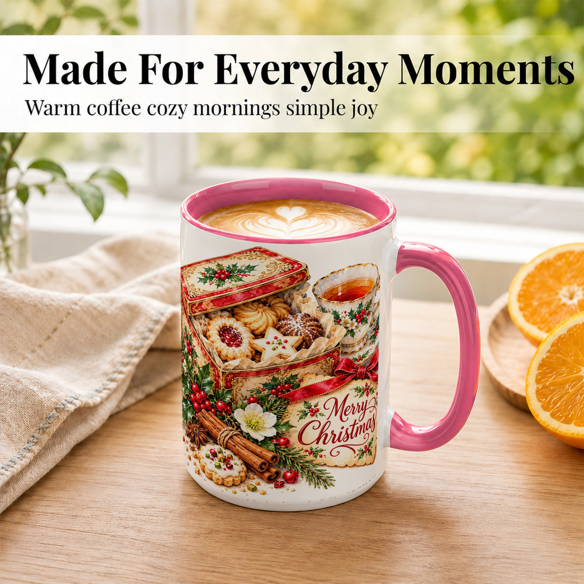#pl[15oz|Pink] Christmas Tea Coffee Mug, Holiday Cookie Mug, Ceramic Cup