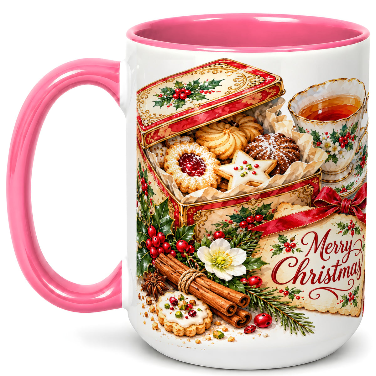#pl[15oz|Pink] Christmas Tea Coffee Mug, Holiday Cookie Mug, Ceramic Cup