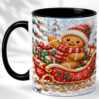 #pl[11oz|Black] Gingerbread Sleigh Coffee Mug, Christmas Cookie Mug, Ceramic Cup