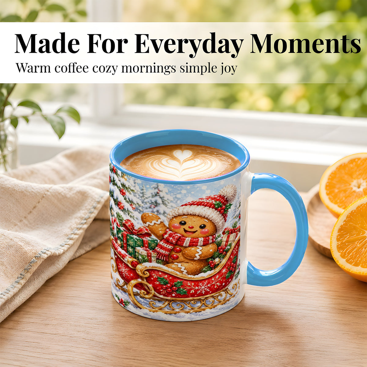 #pl[11oz|Blue] Gingerbread Sleigh Coffee Mug, Christmas Cookie Mug, Ceramic Cup