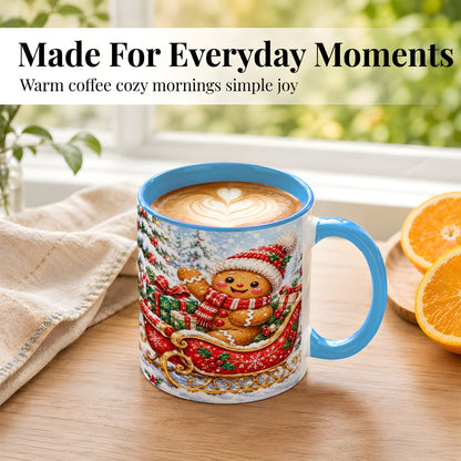#pl[11oz|Blue] Gingerbread Sleigh Coffee Mug, Christmas Cookie Mug, Ceramic Cup