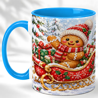 #pl[11oz|Blue] Gingerbread Sleigh Coffee Mug, Christmas Cookie Mug, Ceramic Cup