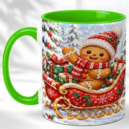 #pl[11oz|Green] Gingerbread Sleigh Coffee Mug, Christmas Cookie Mug, Ceramic Cup