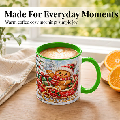 #pl[11oz|Green] Gingerbread Sleigh Coffee Mug, Christmas Cookie Mug, Ceramic Cup