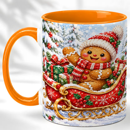 #pl[11oz|Orange] Gingerbread Sleigh Coffee Mug, Christmas Cookie Mug, Ceramic Cup