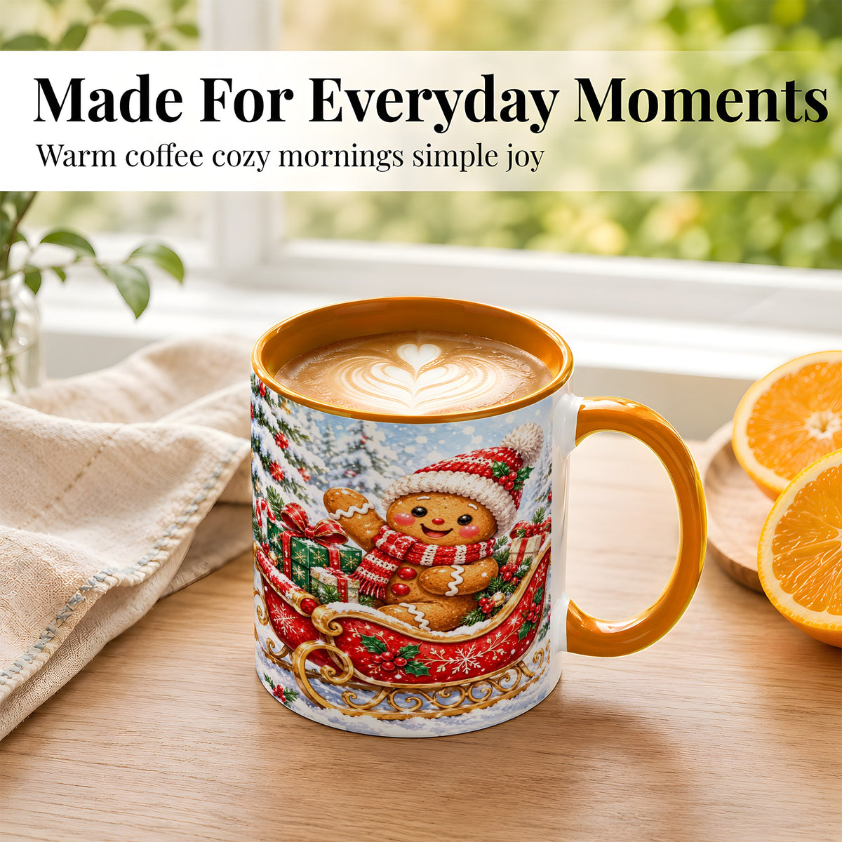 #pl[11oz|Orange] Gingerbread Sleigh Coffee Mug, Christmas Cookie Mug, Ceramic Cup