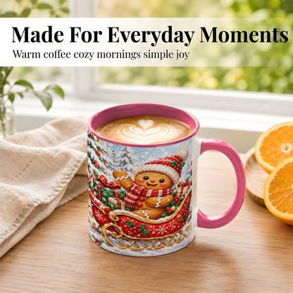 #pl[11oz|Pink] Gingerbread Sleigh Coffee Mug, Christmas Cookie Mug, Ceramic Cup