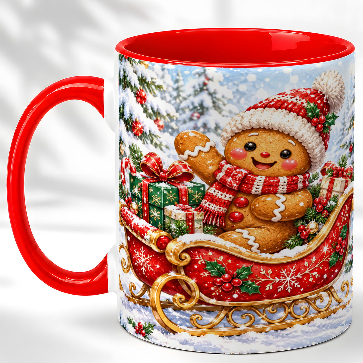 Gingerbread Sleigh Coffee Mug, Christmas Cookie Mug, Ceramic Cup