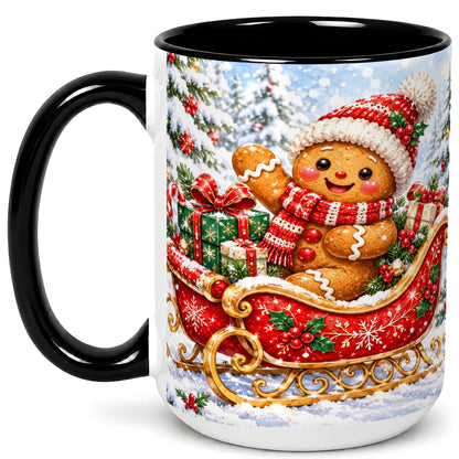 #pl[15oz|Black] Gingerbread Sleigh Coffee Mug, Christmas Cookie Mug, Ceramic Cup