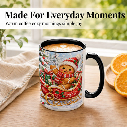 #pl[15oz|Black] Gingerbread Sleigh Coffee Mug, Christmas Cookie Mug, Ceramic Cup