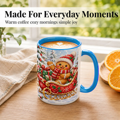 #pl[15oz|Blue] Gingerbread Sleigh Coffee Mug, Christmas Cookie Mug, Ceramic Cup