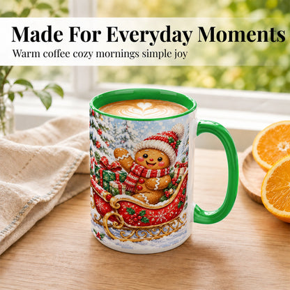 #pl[15oz|Green] Gingerbread Sleigh Coffee Mug, Christmas Cookie Mug, Ceramic Cup