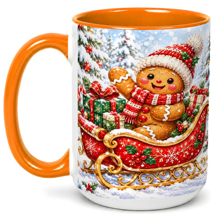 #pl[15oz|Orange] Gingerbread Sleigh Coffee Mug, Christmas Cookie Mug, Ceramic Cup