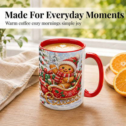 #pl[15oz|Red] Gingerbread Sleigh Coffee Mug, Christmas Cookie Mug, Ceramic Cup