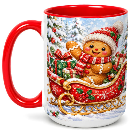#pl[15oz|Red] Gingerbread Sleigh Coffee Mug, Christmas Cookie Mug, Ceramic Cup