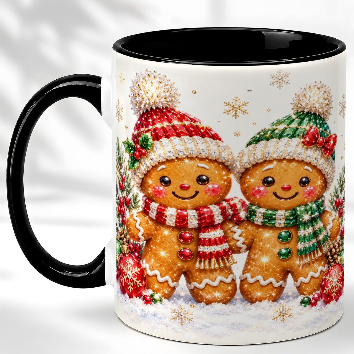 #pl[11oz|Black] Gingerbread Couple Coffee Mug, Christmas Cookie Mug, Ceramic Cup