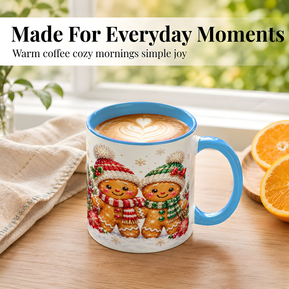 #pl[11oz|Blue] Gingerbread Couple Coffee Mug, Christmas Cookie Mug, Ceramic Cup