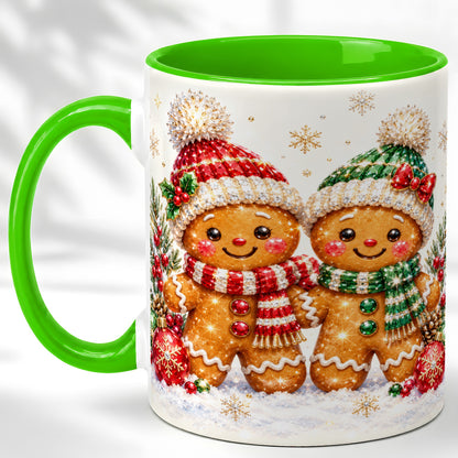 #pl[11oz|Green] Gingerbread Couple Coffee Mug, Christmas Cookie Mug, Ceramic Cup