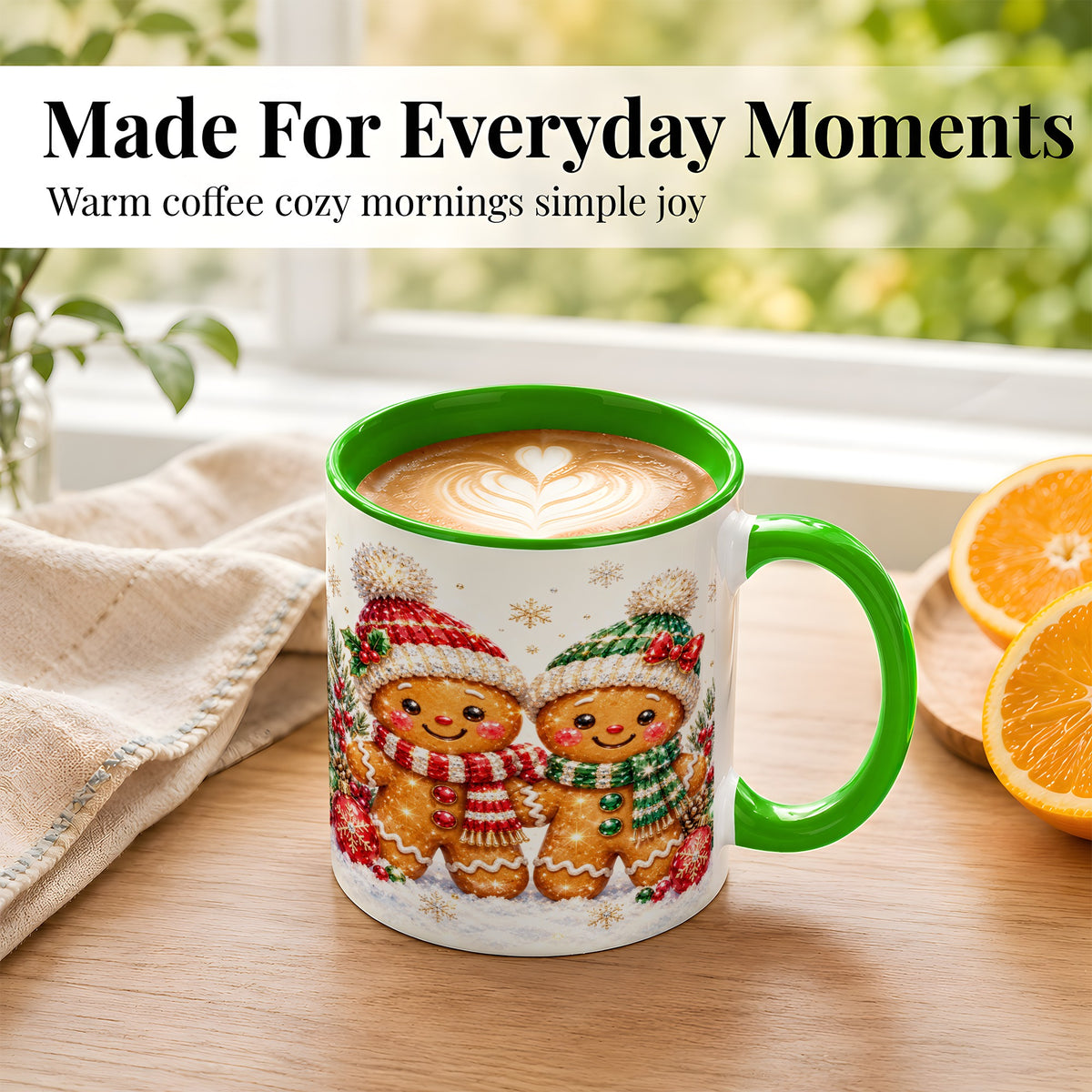 #pl[11oz|Green] Gingerbread Couple Coffee Mug, Christmas Cookie Mug, Ceramic Cup