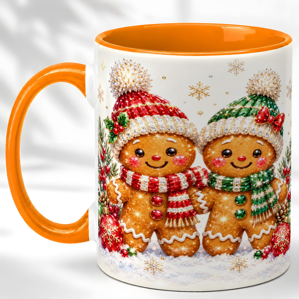 #pl[11oz|Orange] Gingerbread Couple Coffee Mug, Christmas Cookie Mug, Ceramic Cup