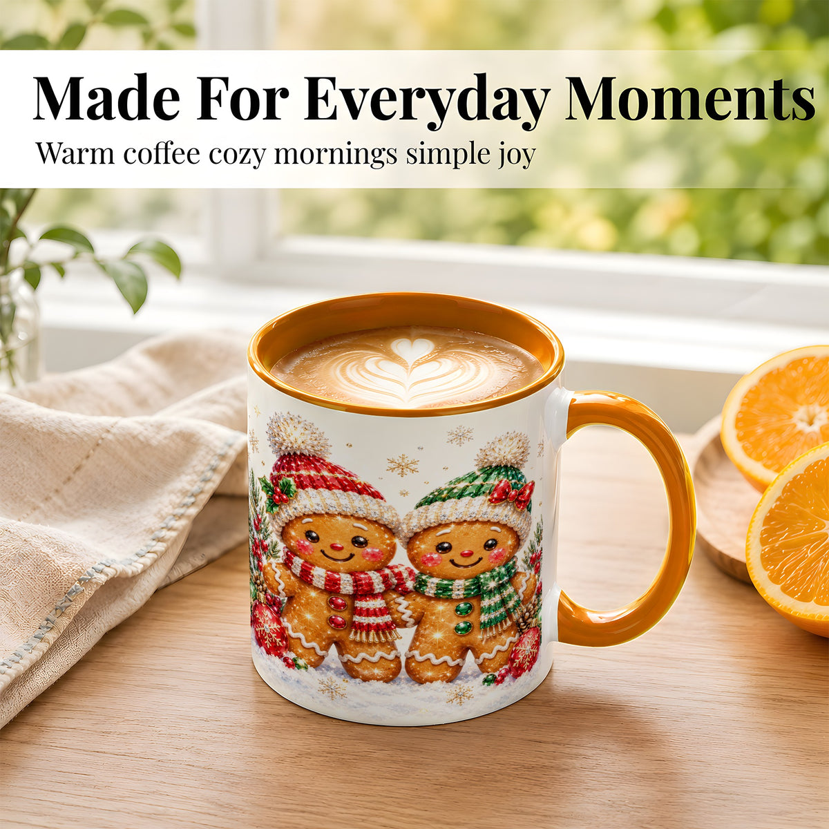#pl[11oz|Orange] Gingerbread Couple Coffee Mug, Christmas Cookie Mug, Ceramic Cup