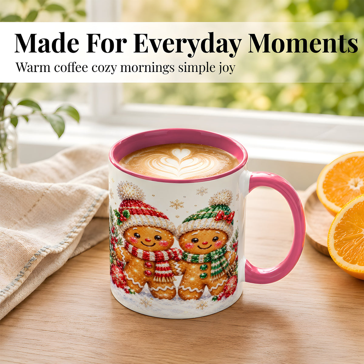 #pl[11oz|Pink] Gingerbread Couple Coffee Mug, Christmas Cookie Mug, Ceramic Cup