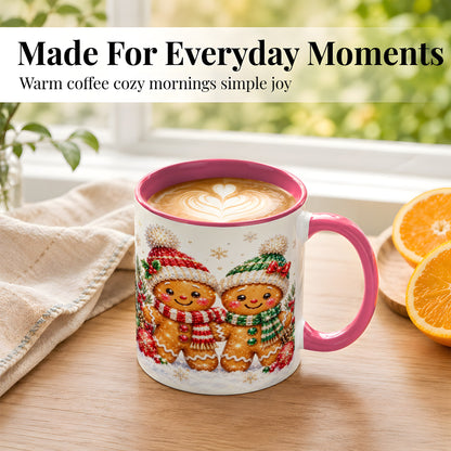 #pl[11oz|Pink] Gingerbread Couple Coffee Mug, Christmas Cookie Mug, Ceramic Cup