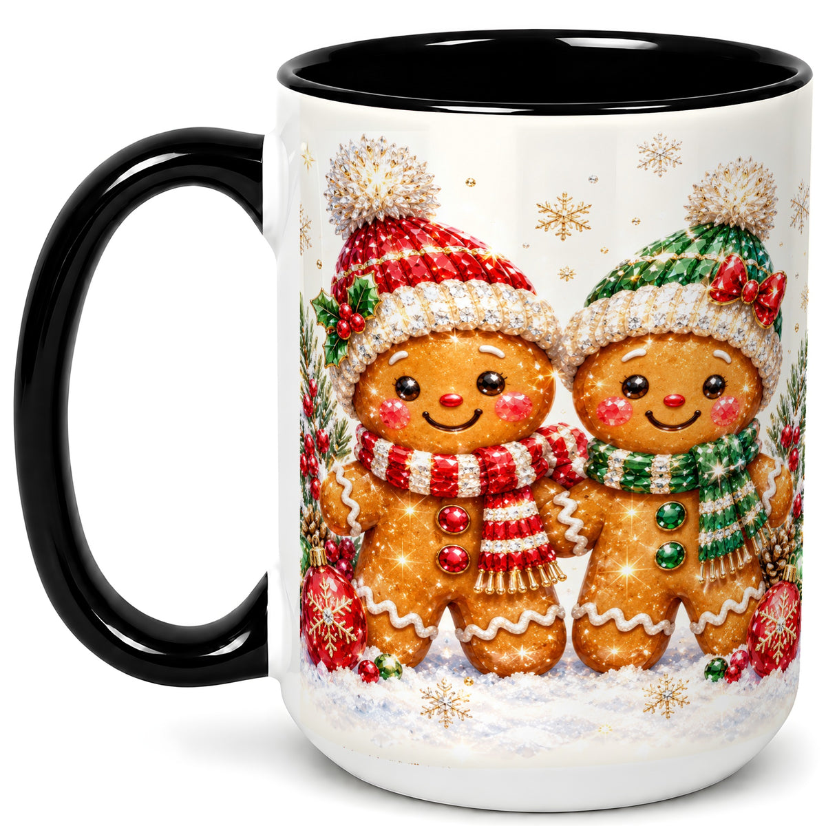 #pl[15oz|Black] Gingerbread Couple Coffee Mug, Christmas Cookie Mug, Ceramic Cup