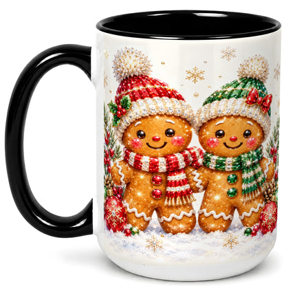 #pl[15oz|Black] Gingerbread Couple Coffee Mug, Christmas Cookie Mug, Ceramic Cup
