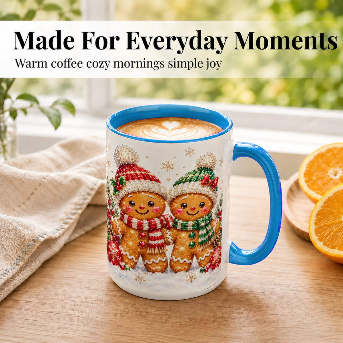 #pl[15oz|Blue] Gingerbread Couple Coffee Mug, Christmas Cookie Mug, Ceramic Cup